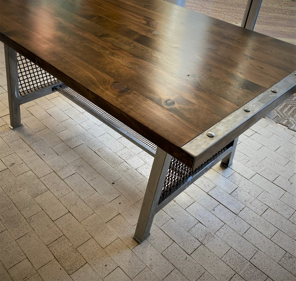 Reclaimed Wood Screed and Iron Table